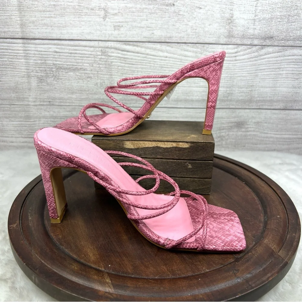 Billini Rana Slide Sandal in Rose Python Strappy Block Heels Size 6 Pink